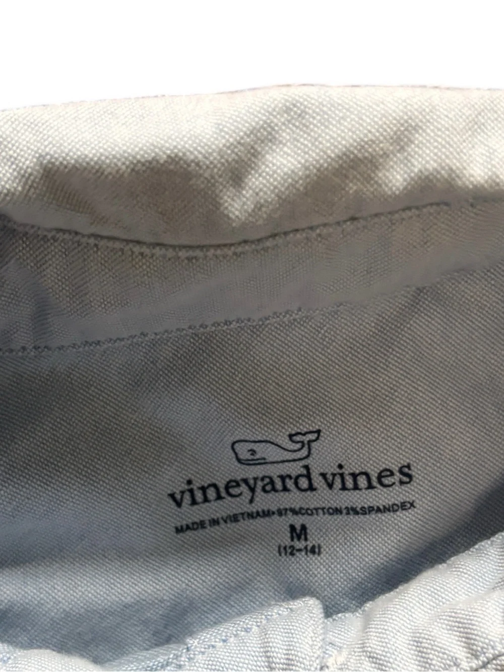 Vineyard Vines Boys' Oxford Long Sleeve Whale Shirt- chambray blue - m (12-14)